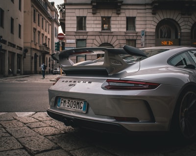 Silver porsche sports car
